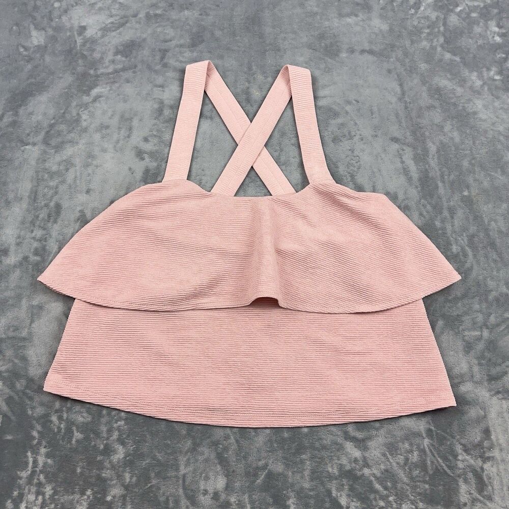 Madewell Texture & Thread Tiered Tank Top Pink Ruffle Criss Cross Back Size S